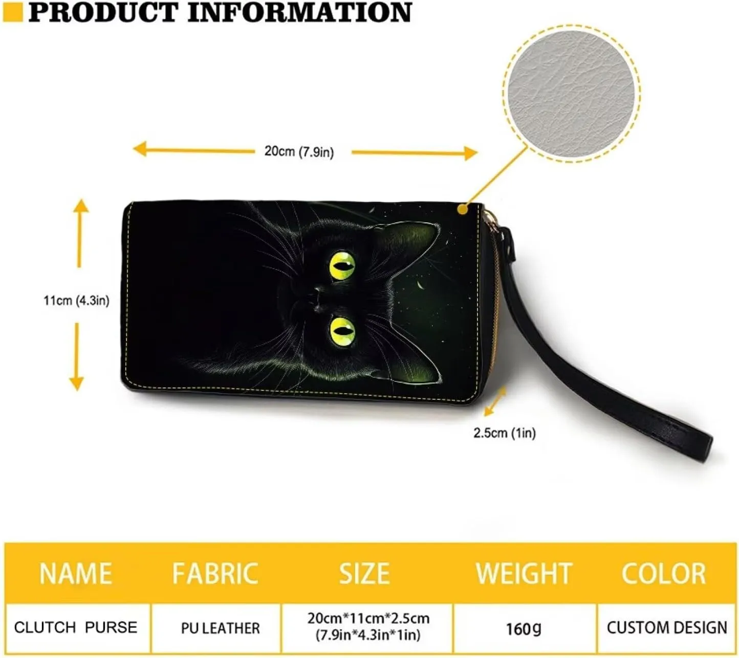 Black Cat Wallet for Women Leather RFID Blocking Design Zip Around Card Holder Organizer Ladies Travel Clutch Wristlet