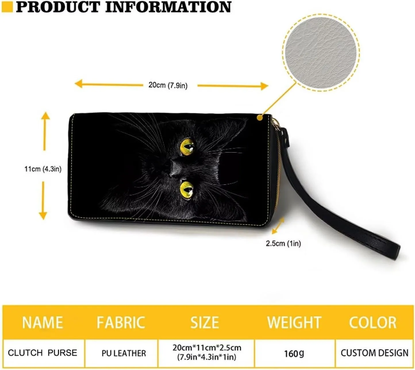 Black Cat Wallet for Women RFID Blocking Leather Large Capacity Card Holder Ladies Phone Clutch Travel Long Purse Wristlet