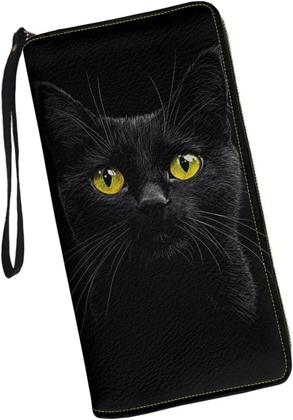 Black Cat Wallet for Women RFID Blocking Leather Large Capacity Card Holder Ladies Phone Clutch Travel Long Purse Wristlet