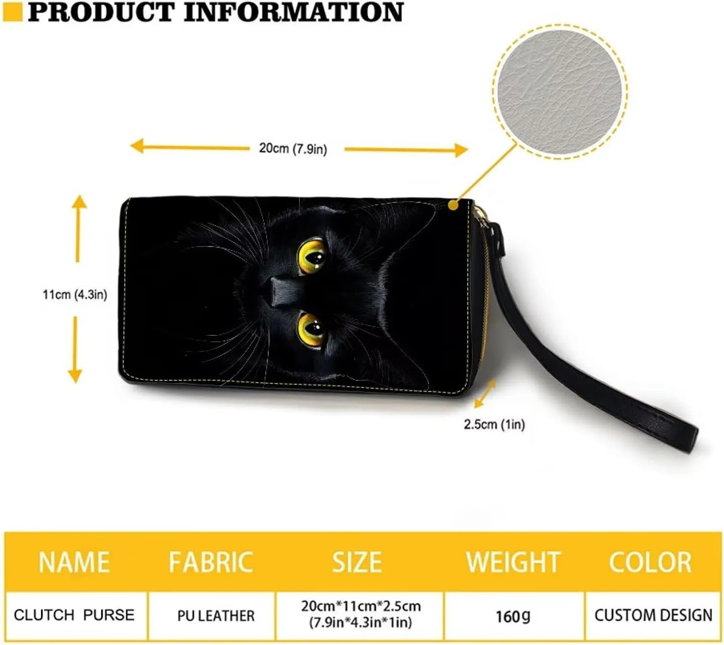 Black Cat Wristlet Wallet for Womens Leather RFID Blocking Zip Around Card Holder Organizer Travel Clutch Bags