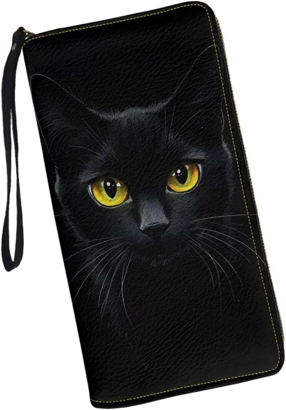 Black Cat Wristlet Wallet for Womens Leather RFID Blocking Zip Around Card Holder Organizer Travel Clutch Bags