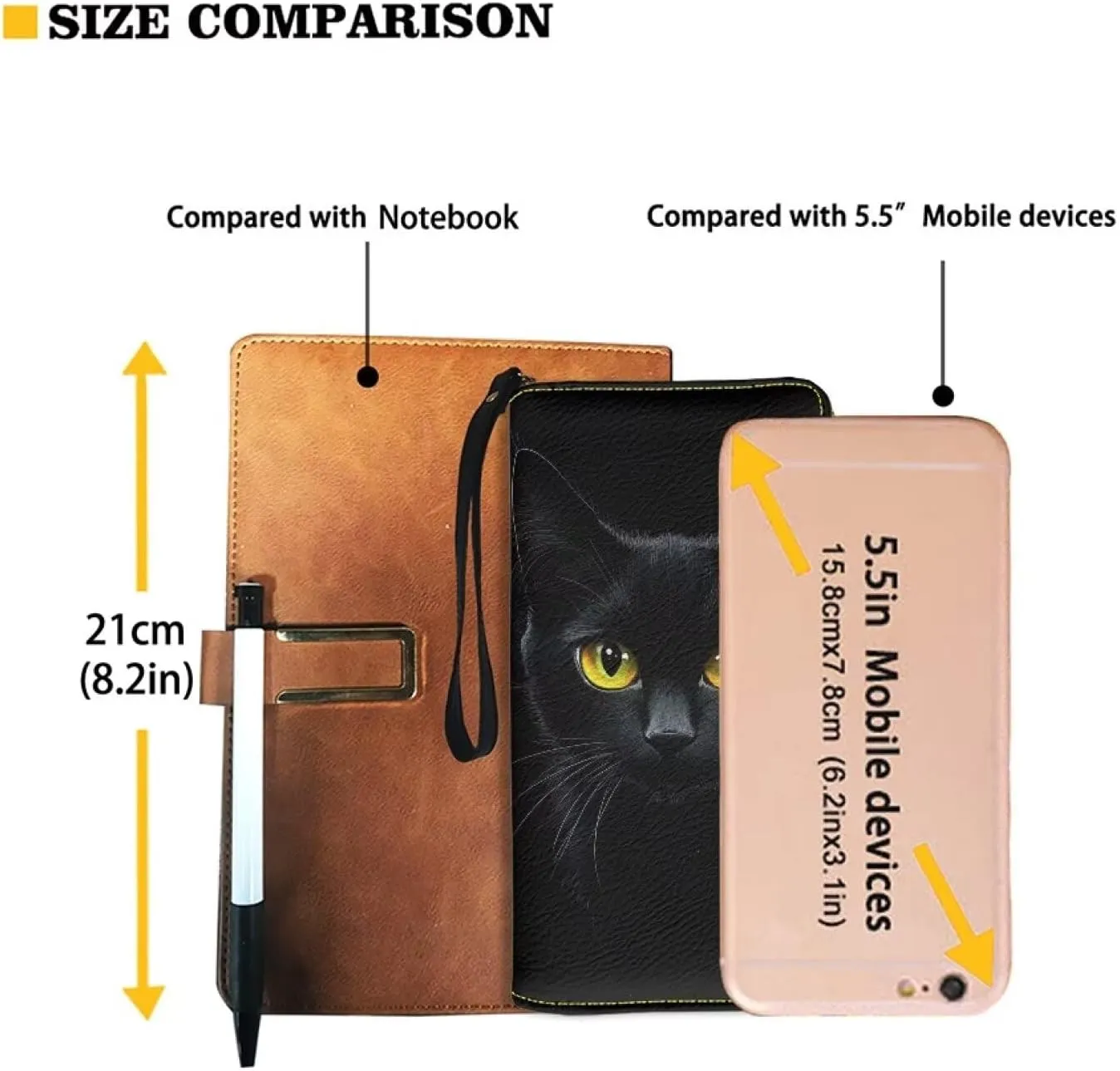 Black Cat Wristlet Wallet for Womens Leather RFID Blocking Zip Around Card Holder Organizer Travel Clutch Bags
