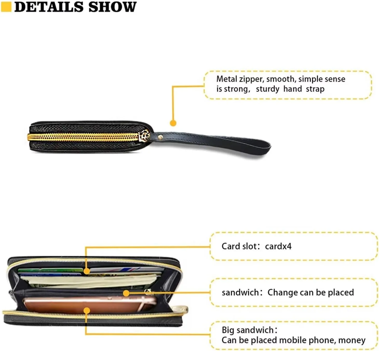 Black Cat Wristlet Wallet for Womens Leather RFID Blocking Zip Around Card Holder Organizer Travel Clutch Bags