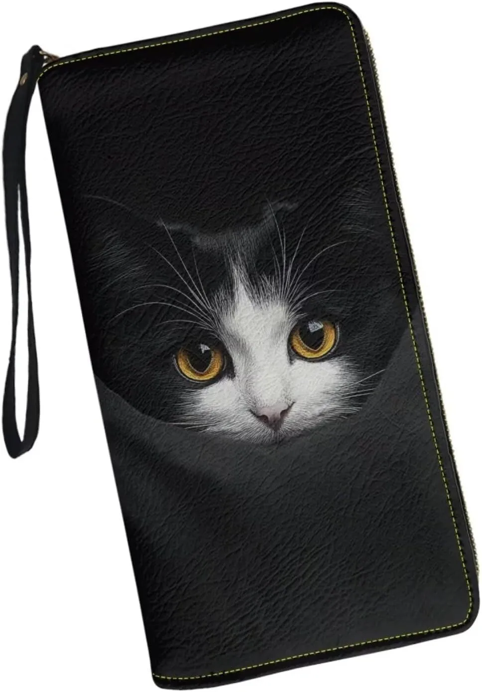Black Cat Wristlet Wallets for Womens Casual PU Leather Long Purse RFID Blocking Card Holder Clutch Bag Lady Handbags