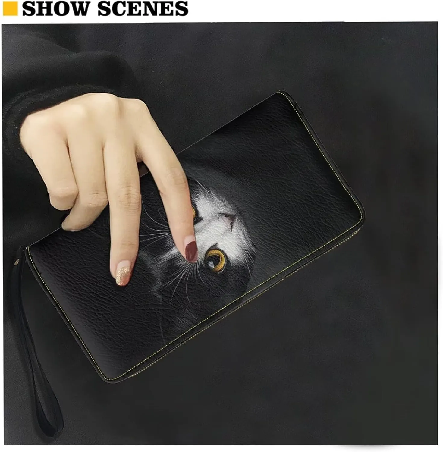 Black Cat Wristlet Wallets for Womens Casual PU Leather Long Purse RFID Blocking Card Holder Clutch Bag Lady Handbags