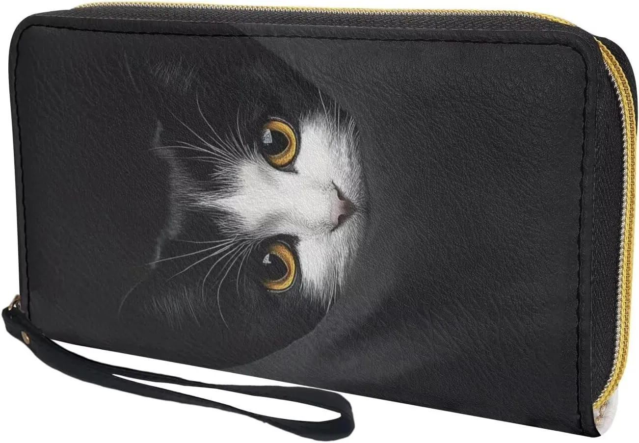Black Cat Wristlet Wallets for Womens Casual PU Leather Long Purse RFID Blocking Card Holder Clutch Bag Lady Handbags