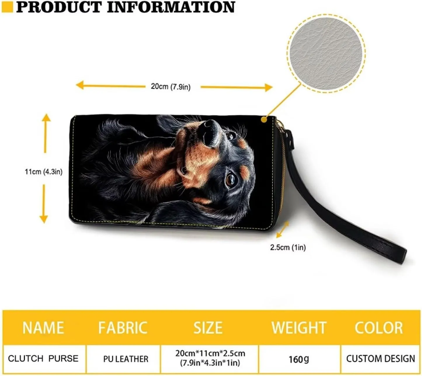 Black Dachshund Wallet for Women RFID Blocking Card Holder Clutch Leather Zip Around Phone Ladies Travel Purse Wristlet