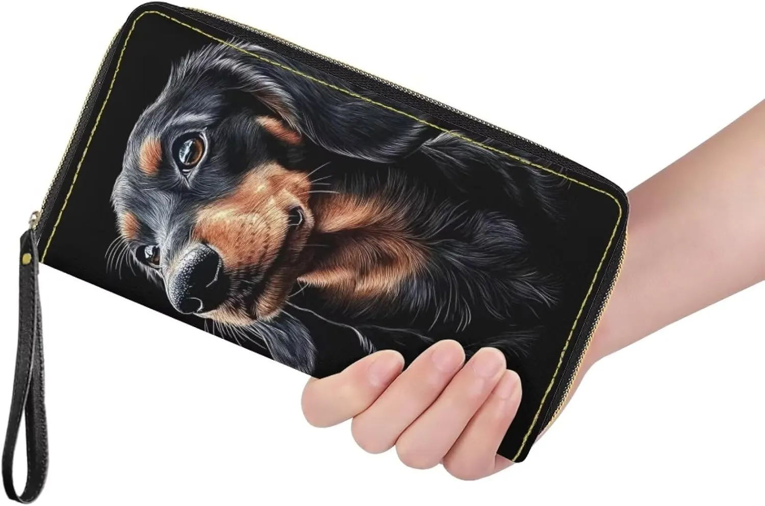 Black Dachshund Wallet for Women RFID Blocking Card Holder Clutch Leather Zip Around Phone Ladies Travel Purse Wristlet
