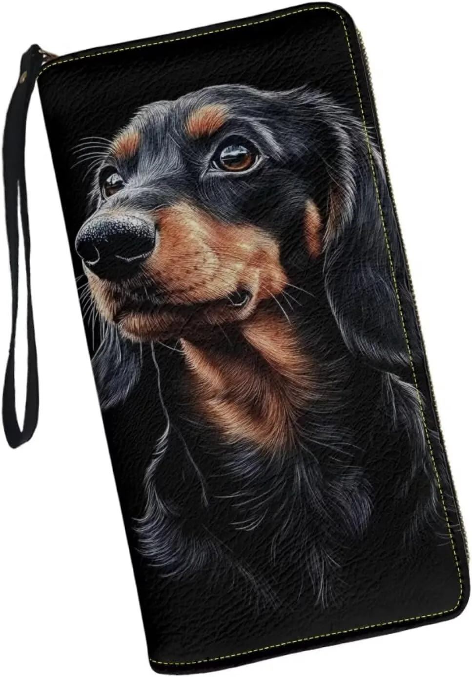 Black Dachshund Wallet for Women RFID Blocking Card Holder Clutch Leather Zip Around Phone Ladies Travel Purse Wristlet