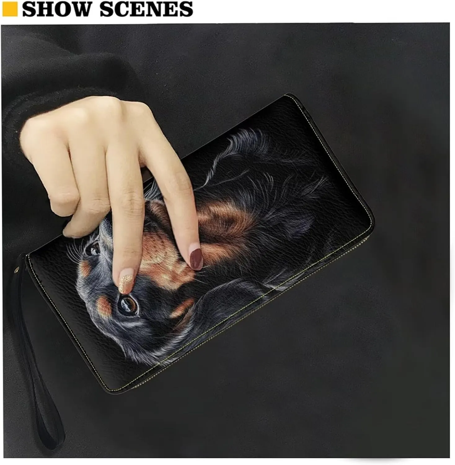 Black Dachshund Wallet for Women RFID Blocking Card Holder Clutch Leather Zip Around Phone Ladies Travel Purse Wristlet