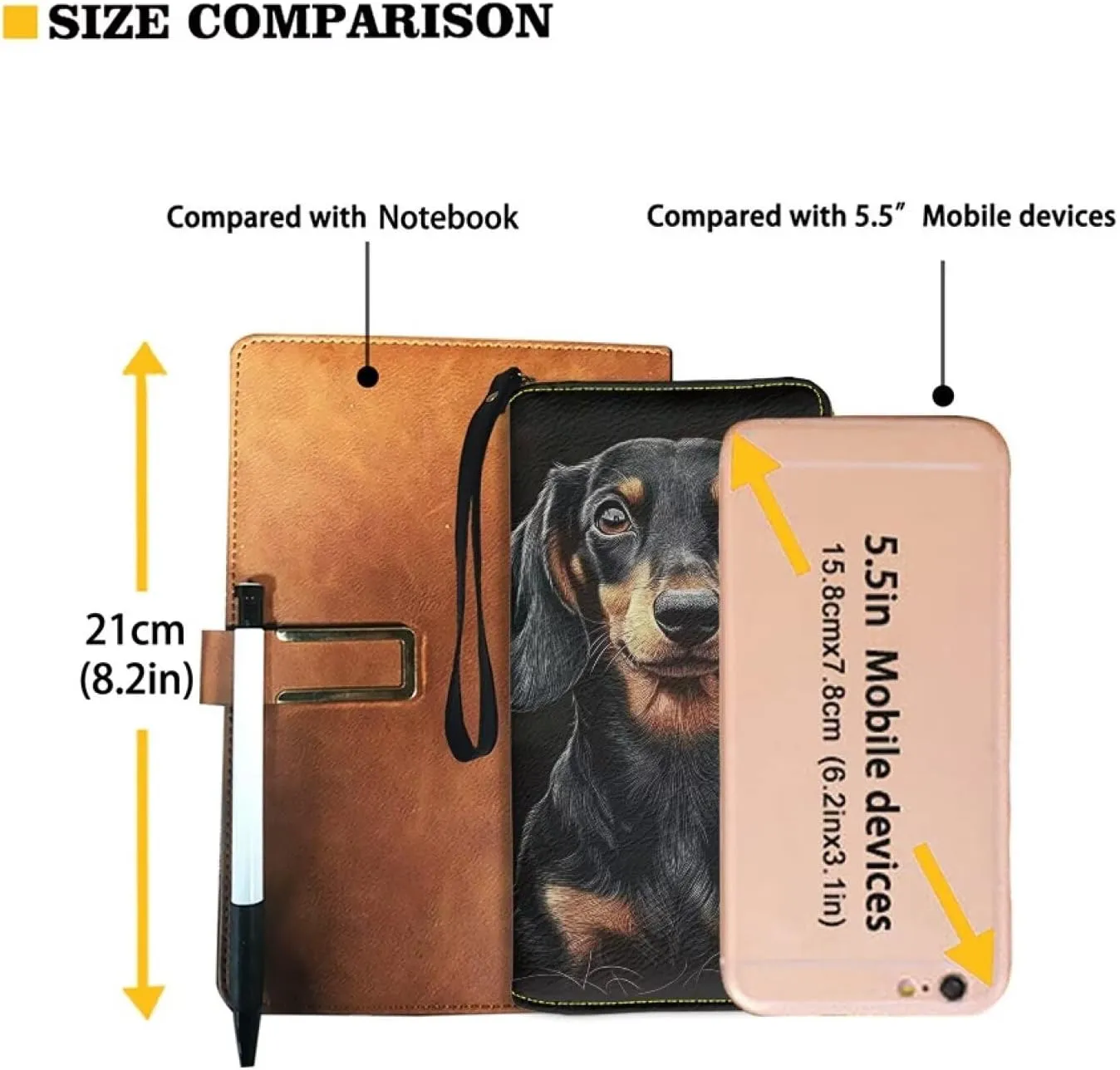 Black Dachshund Wallet for Women RFID Blocking PU Leather Zipper Around Wallets Clutch Wristlet Travel Long Purse