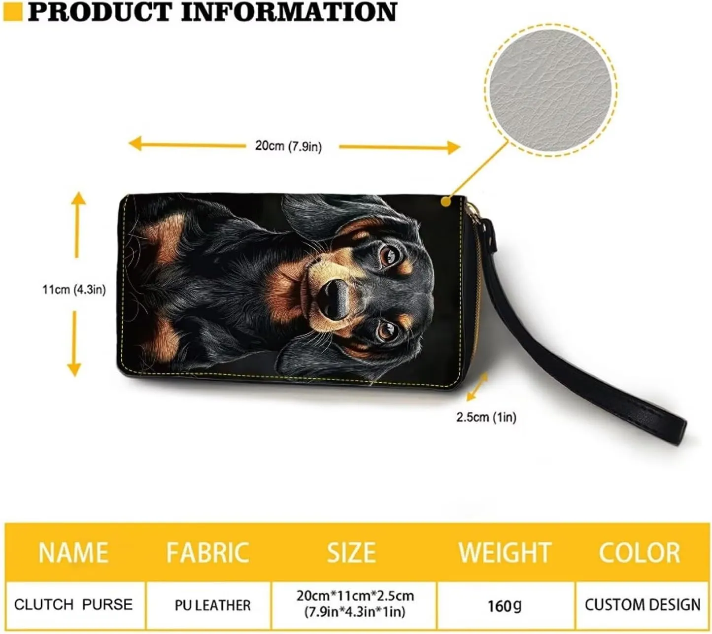 Black Dachshund Wallet for Women RFID Blocking PU Leather Zipper Around Wallets Clutch Wristlet Travel Long Purse