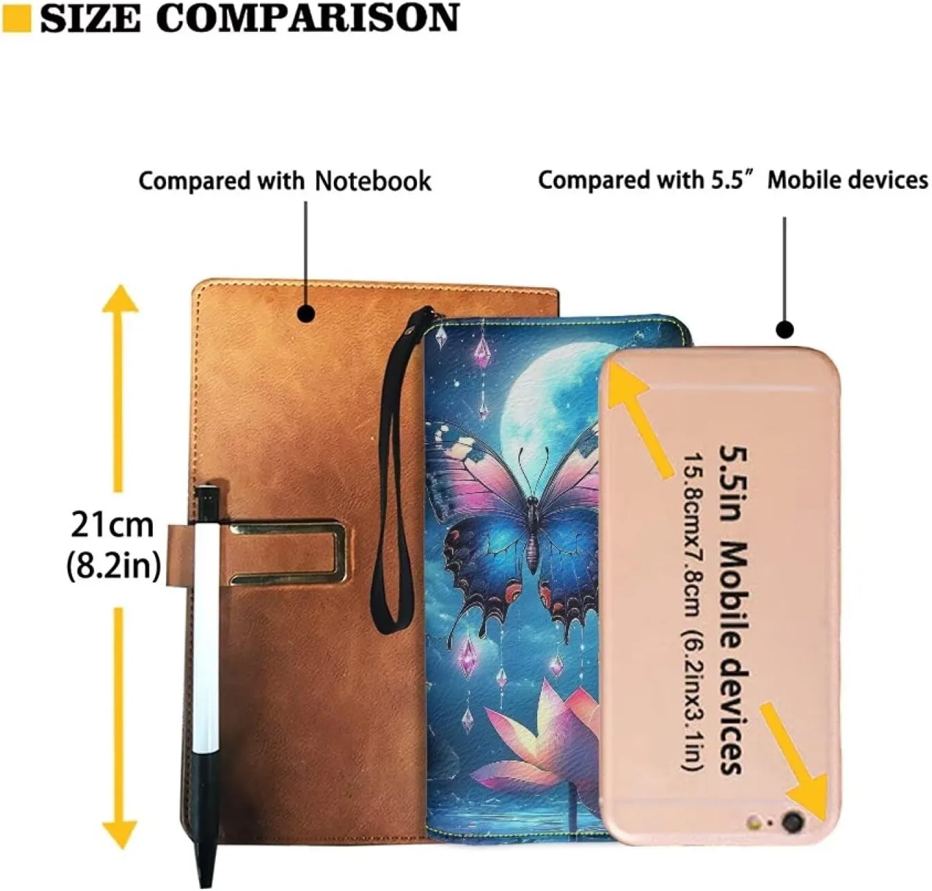 Blue Butterfly Moon Wallet for Womens Leather RFID Blocking Design Zip Around Card Holder Organizer Ladies Travel Clutch Wristlet