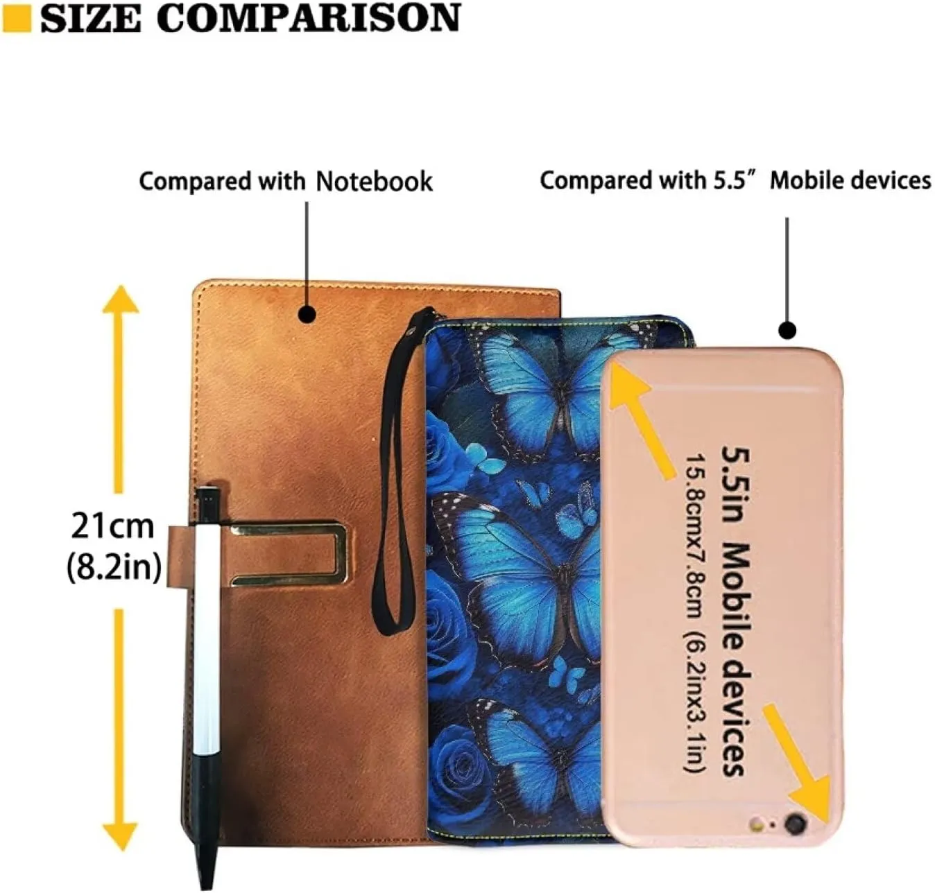Blue Butterfly Wristlet Clutch Cell Phone Wallet for Women's PU Leather Card Holder Multi Card Organizer Wallets Purse