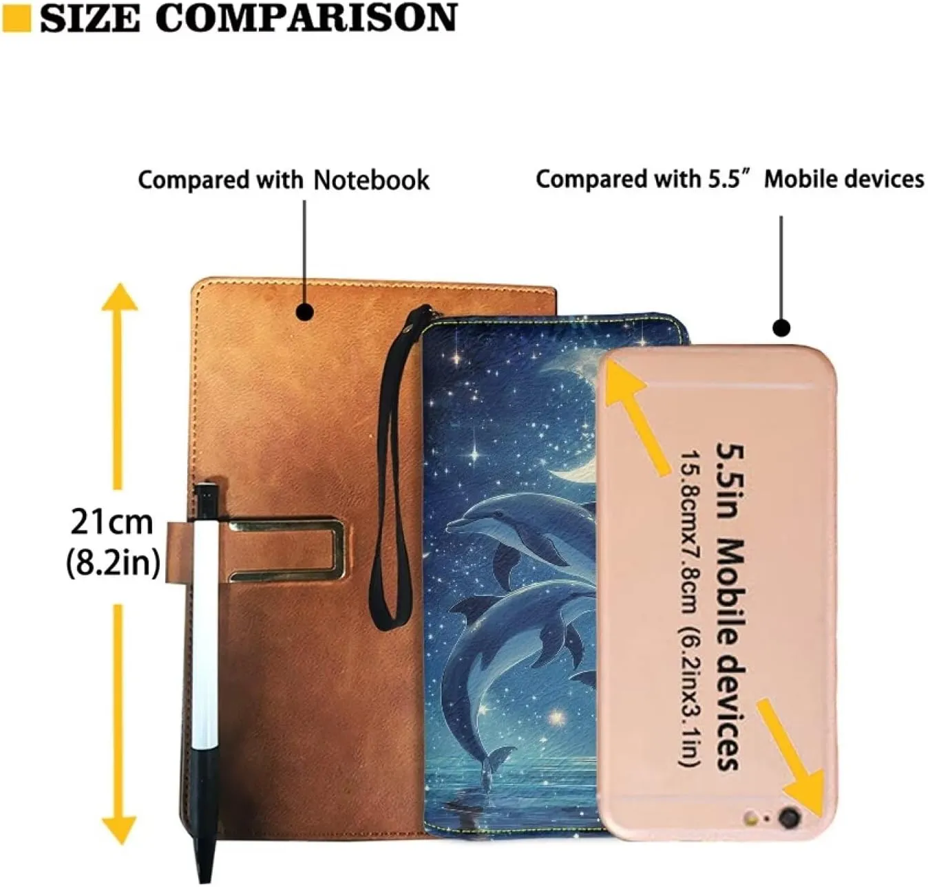 Blue Dolphin Moon Wallets Flower Zipper Around Purses RFID Blocking Credit Card Holder Leather Clutch Wristlet