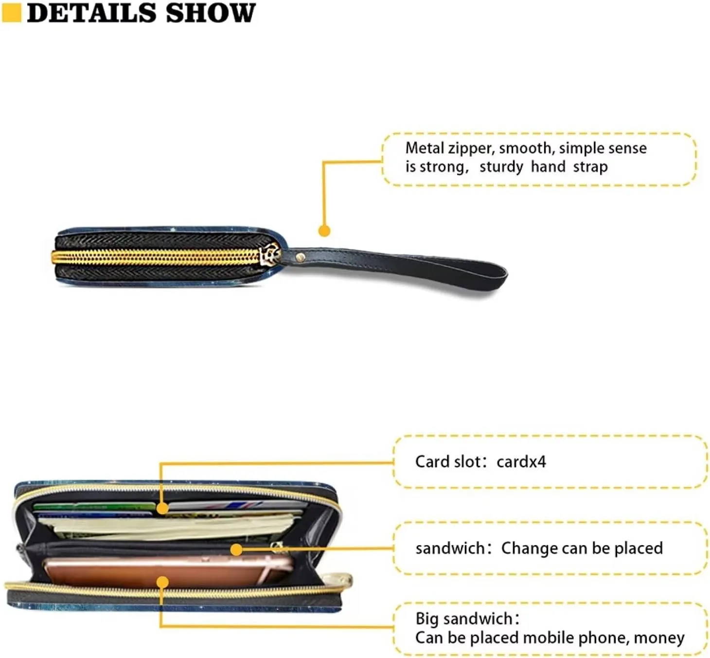 Blue Dolphin Moon Wallets Flower Zipper Around Purses RFID Blocking Credit Card Holder Leather Clutch Wristlet