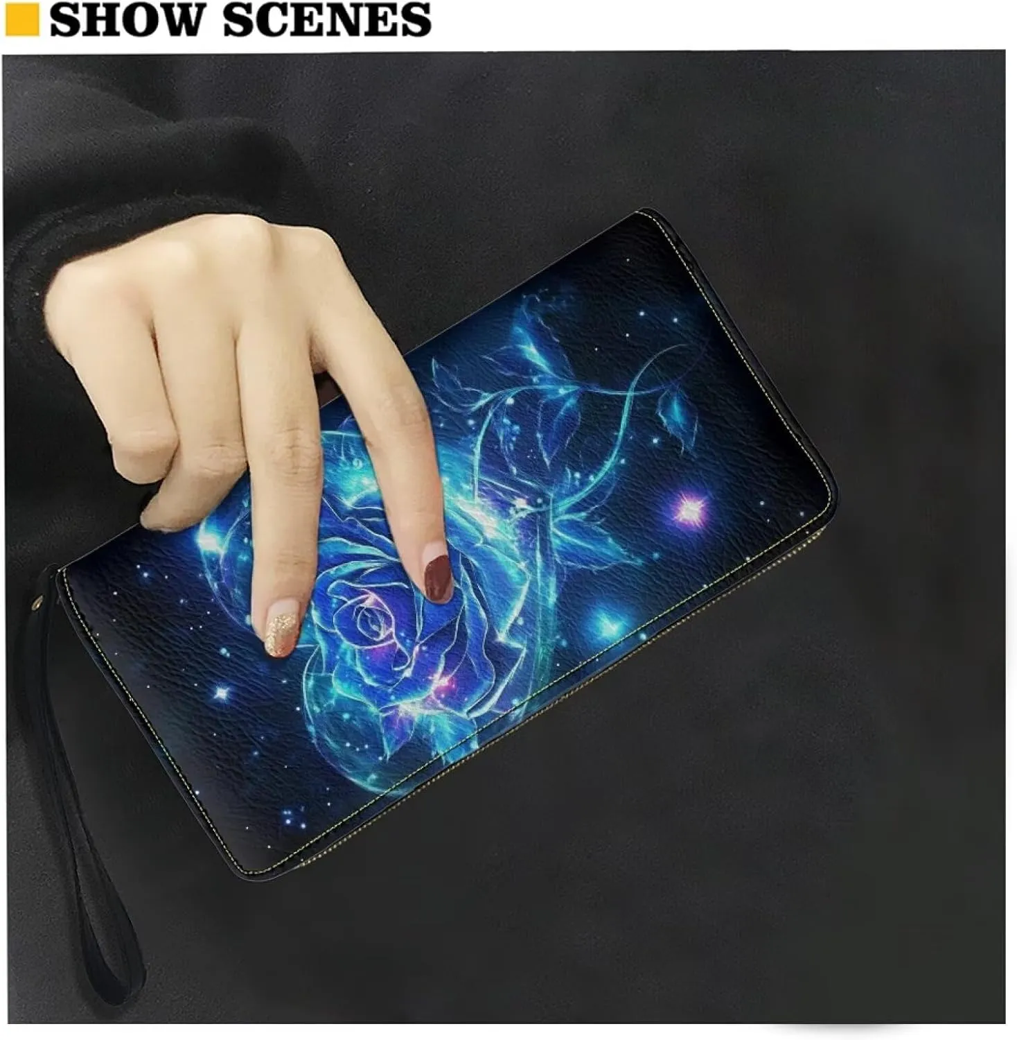Blue Rose Clutch Zip Around Wallets for Women Travel Long Leather Purse Ladies Card Phone Cash Holders Wristlet