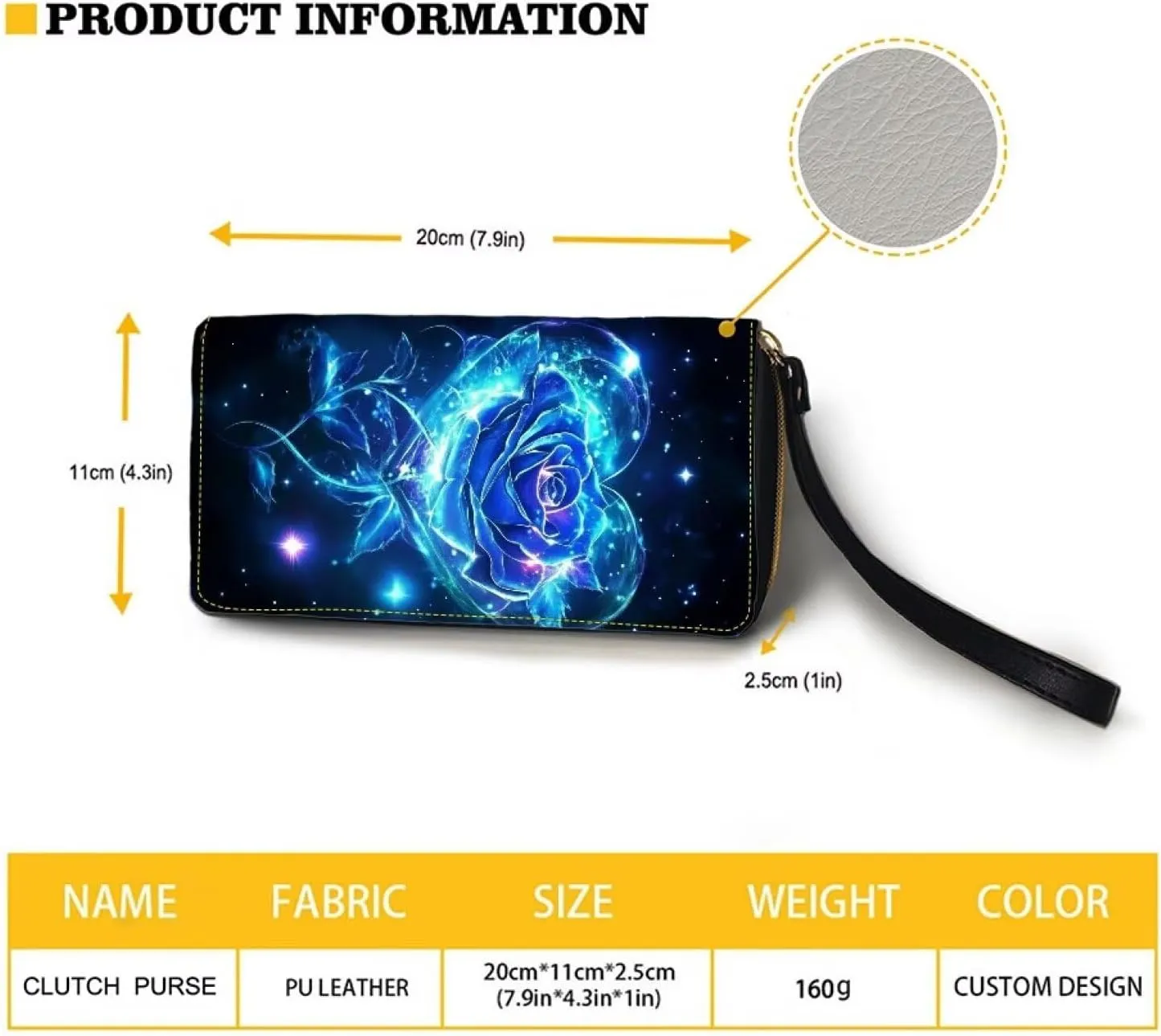 Blue Rose Clutch Zip Around Wallets for Women Travel Long Leather Purse Ladies Card Phone Cash Holders Wristlet