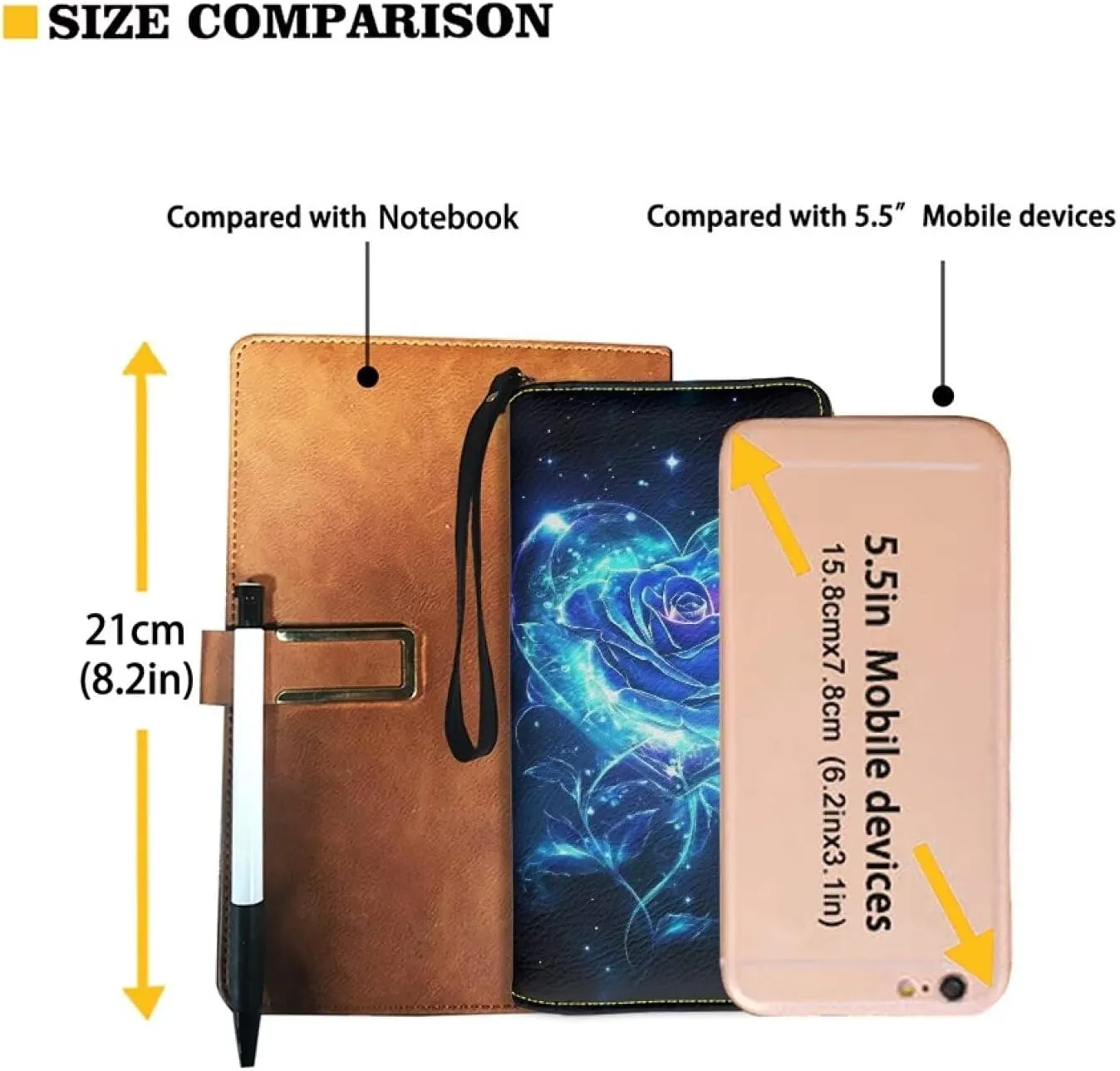 Blue Rose Clutch Zip Around Wallets for Women Travel Long Leather Purse Ladies Card Phone Cash Holders Wristlet