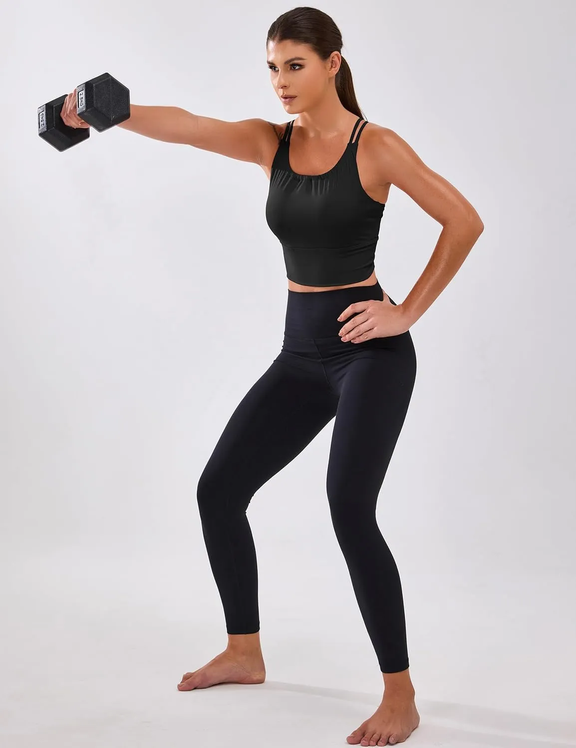 BMJL Women's Workout Tank Top Bulit in Bra Removable Pad Racerback Athletic Gym Yoga Camisole Smocked Neck Cropped Top