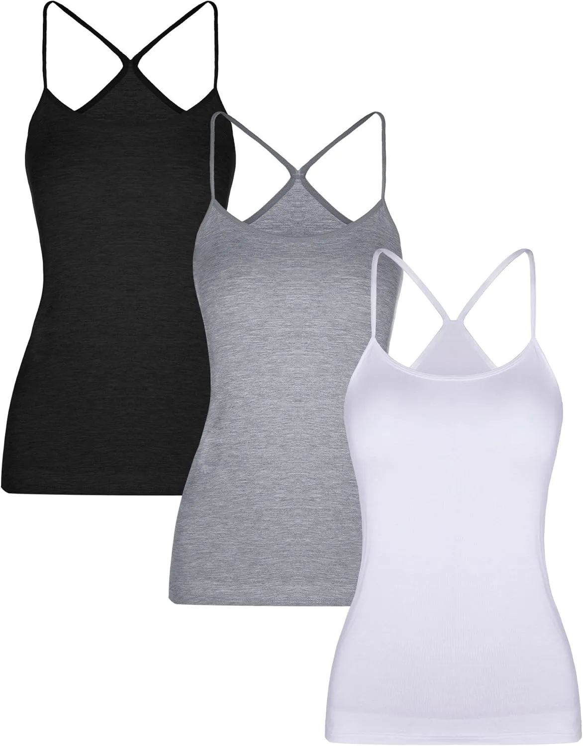 Boao 3 Pieces Women Camisoles Basic Stretch Cami with Y-Back Spaghetti Strap Tank Tops, 3 Colors