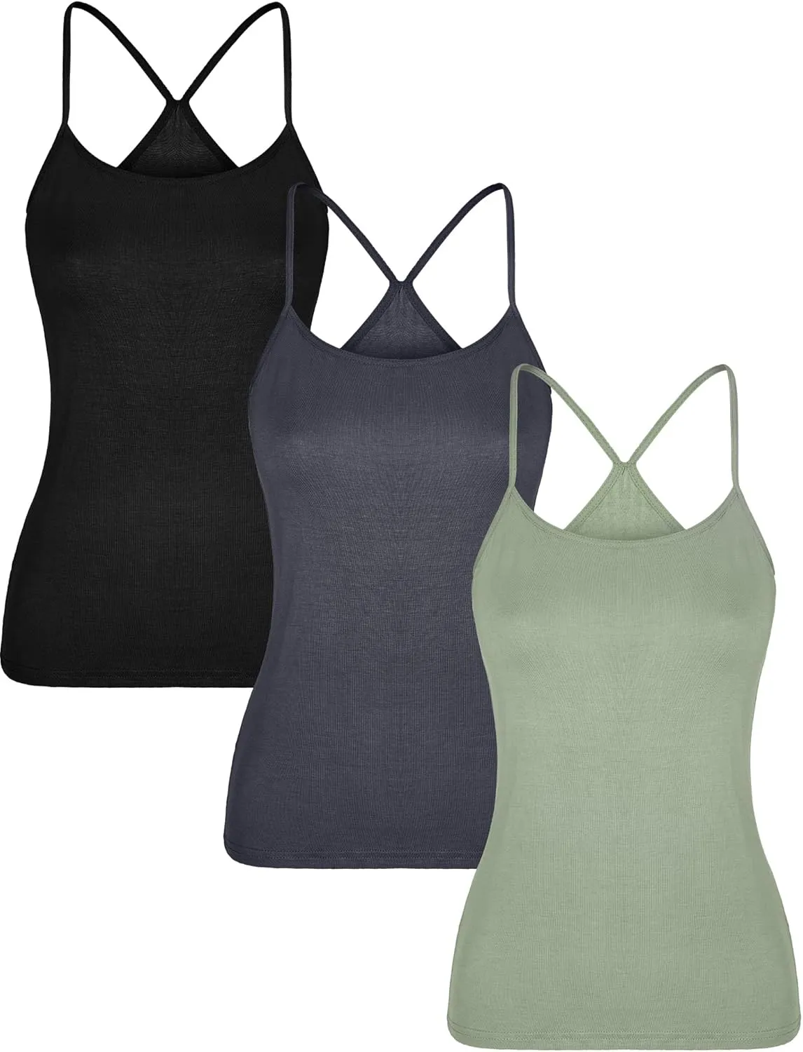 Boao 3 Pieces Women Camisoles Basic Stretch Cami with Y-Back Spaghetti Strap Tank Tops, 3 Colors