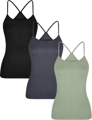 Boao 3 Pieces Women Camisoles Basic Stretch Cami with Y-Back Spaghetti Strap Tank Tops, 3 Colors