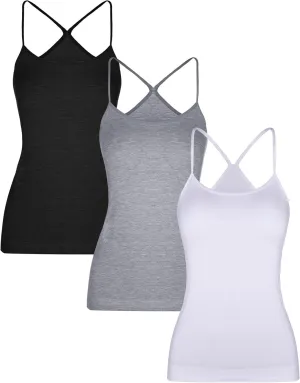 Boao 3 Pieces Women Camisoles Basic Stretch Cami with Y-Back Spaghetti Strap Tank Tops, 3 Colors