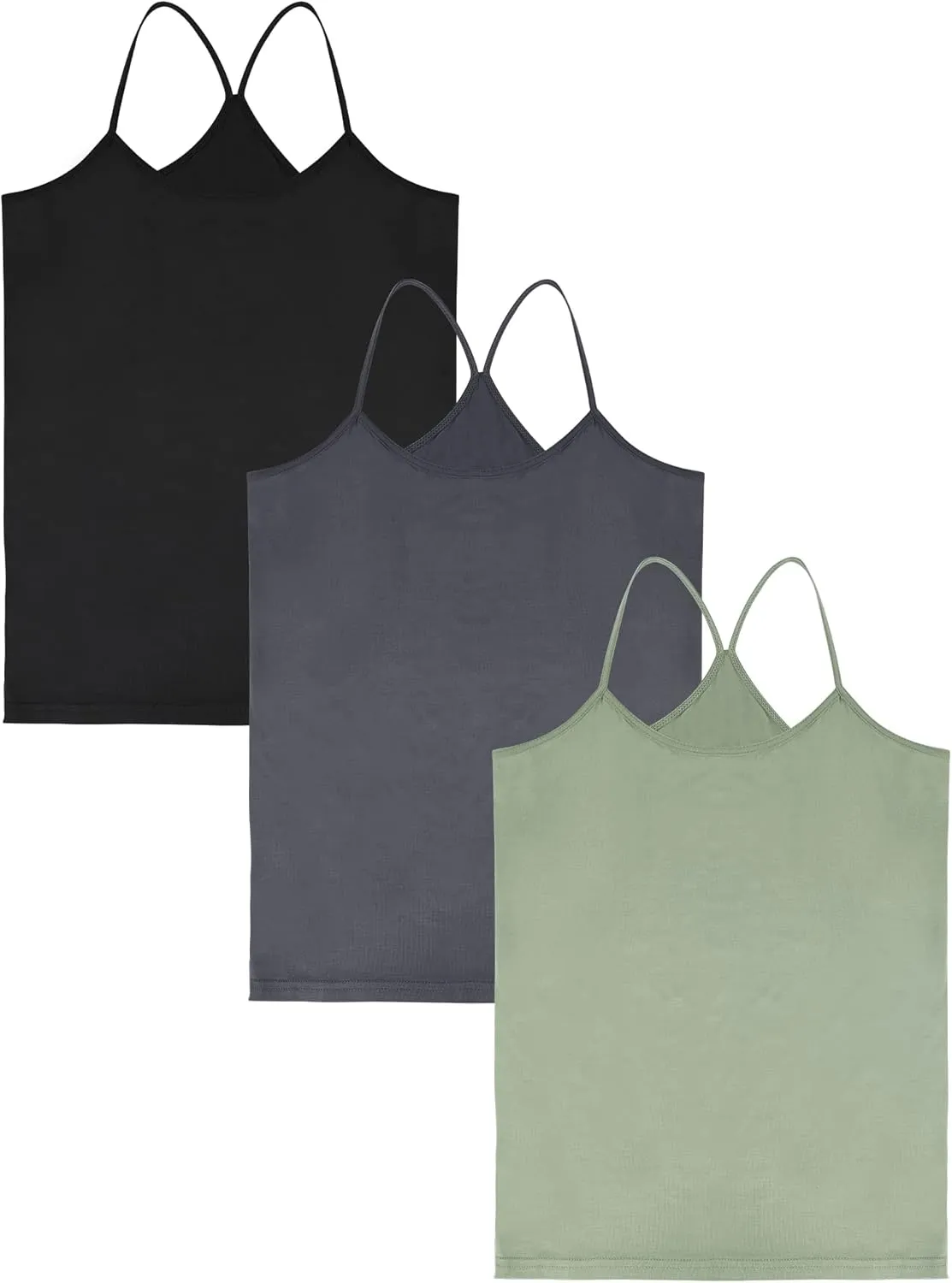 Boao 3 Pieces Women Camisoles Basic Stretch Cami with Y-Back Spaghetti Strap Tank Tops, 3 Colors