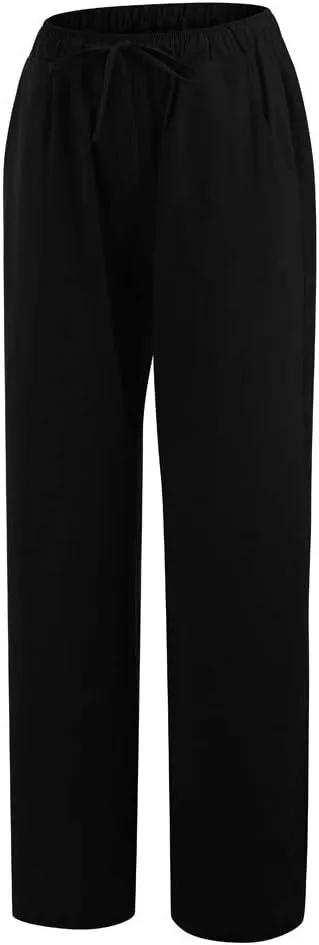 Borniu Women's Cotton Linen Pants Summer High Waisted Palazzo Pants Wide Leg Drawstring Elastic Waist Loose Comfy Trousers