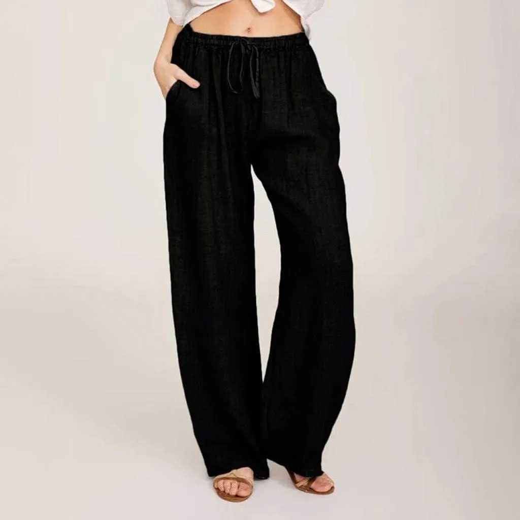 Borniu Women's Cotton Linen Pants Summer High Waisted Palazzo Pants Wide Leg Drawstring Elastic Waist Loose Comfy Trousers