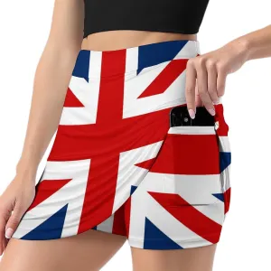 British Flag Anti-Exposure Pocket A-line Culottes Waist Skirts,Running Skirts Tennis Golf Skorts for Women, 4X-Large