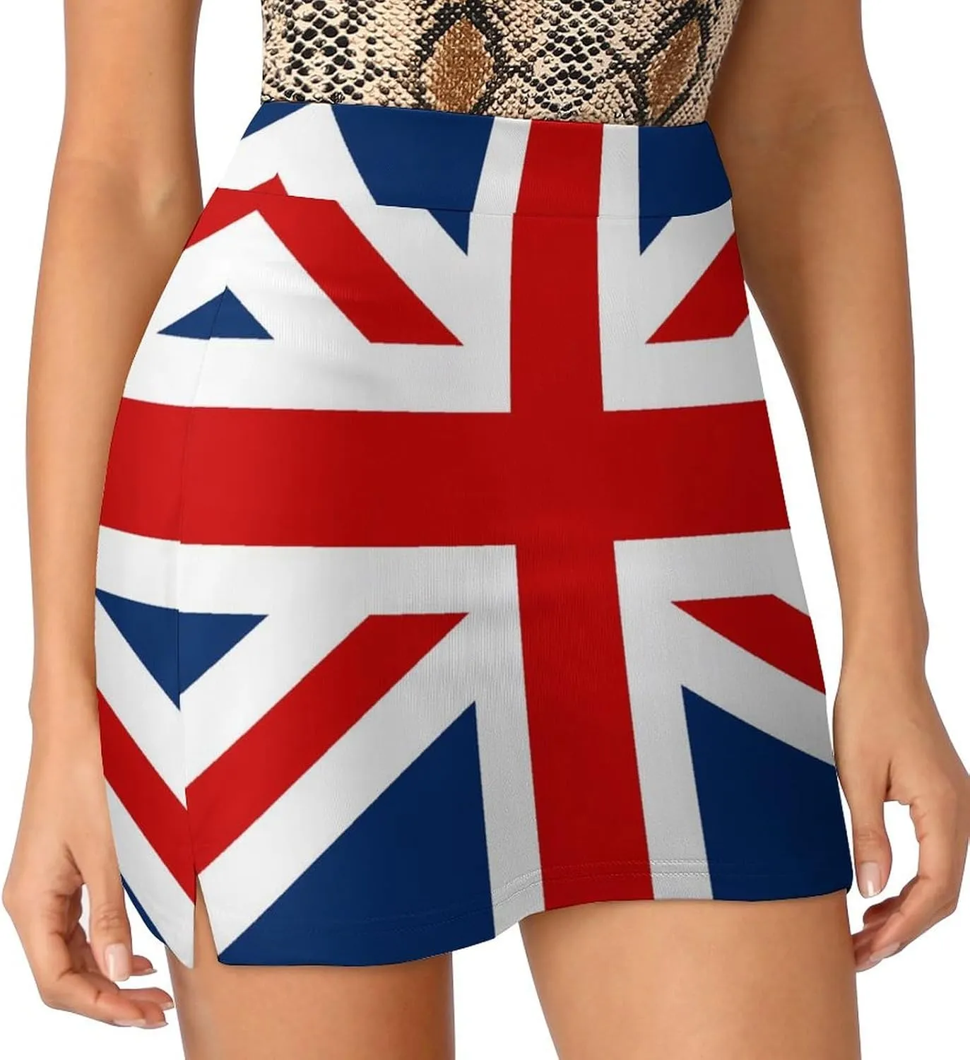 British Flag Anti-Exposure Pocket A-line Culottes Waist Skirts,Running Skirts Tennis Golf Skorts for Women, 4X-Large