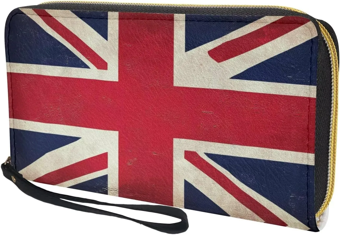 British Flag Women Wristlet Wallets Zip Around Card Holder Wristlet Clutch Long Leather Purse