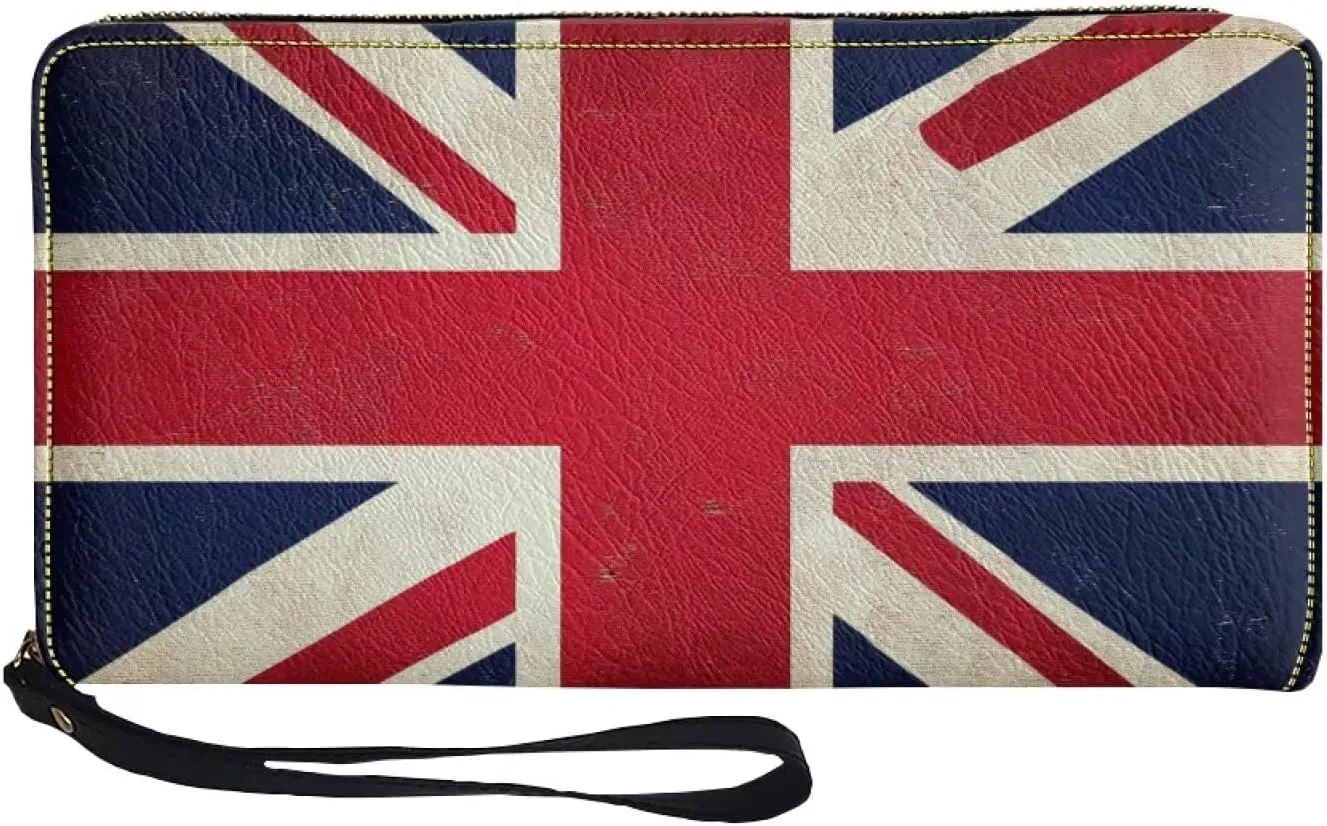 British Flag Women Wristlet Wallets Zip Around Card Holder Wristlet Clutch Long Leather Purse