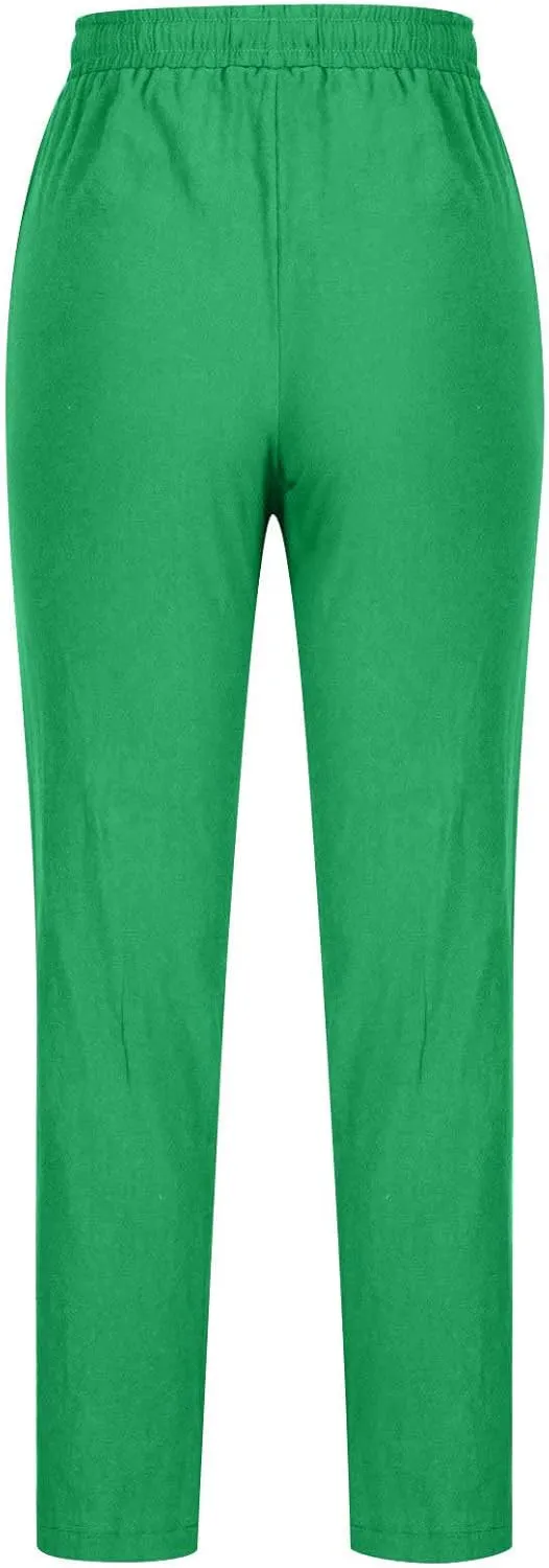 BZGTZT Women's Linen Pants Summer Straight Wide Leg Pants Drawstring High Waisted Trousers Loose Comfy Palazzo Pants