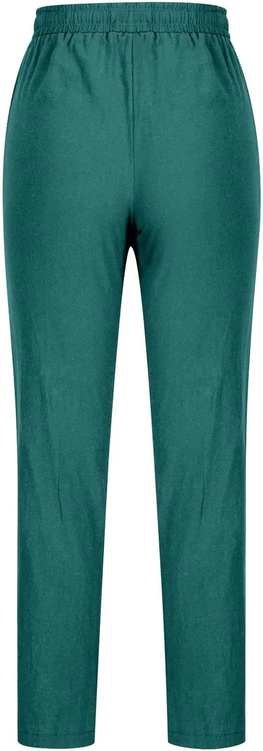 BZGTZT Women's Linen Pants Summer Straight Wide Leg Pants Drawstring High Waisted Trousers Loose Comfy Palazzo Pants