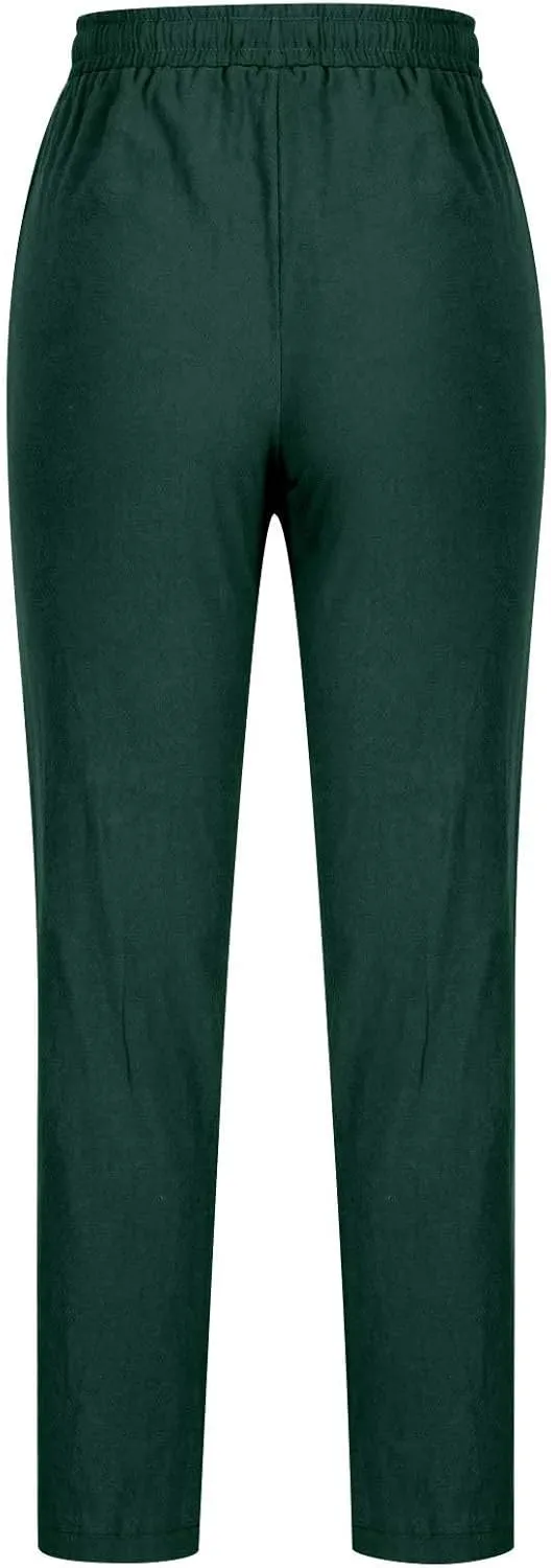 BZGTZT Women's Linen Pants Summer Straight Wide Leg Pants Drawstring High Waisted Trousers Loose Comfy Palazzo Pants