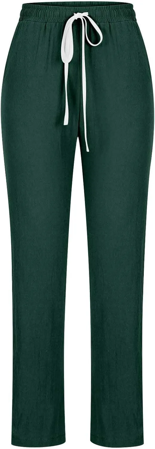 BZGTZT Women's Linen Pants Summer Straight Wide Leg Pants Drawstring High Waisted Trousers Loose Comfy Palazzo Pants
