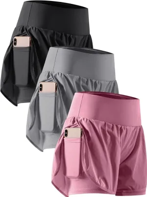 CADMUS 2 in 1 Women's Workout Shorts for Athletic Gym Running Shorts with Phone Pockets