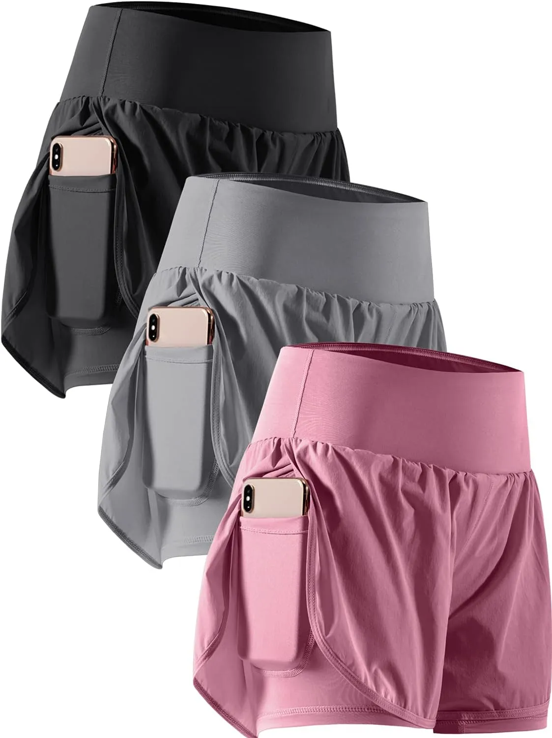 CADMUS 2 in 1 Women's Workout Shorts for Athletic Gym Running Shorts with Phone Pockets