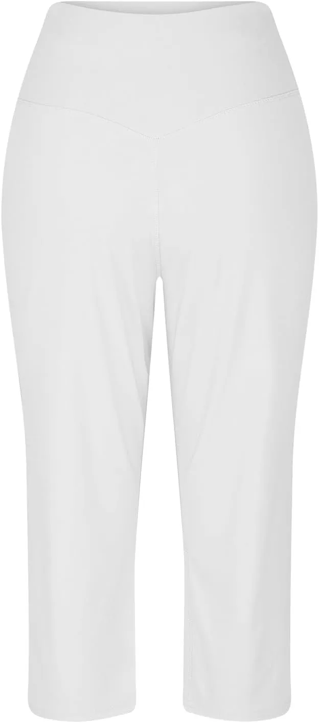 Capri Yoga Pants for Women Stretch High Waisted Wide Leg Pull on Capris Workout Athletic Work Pants with Pockets