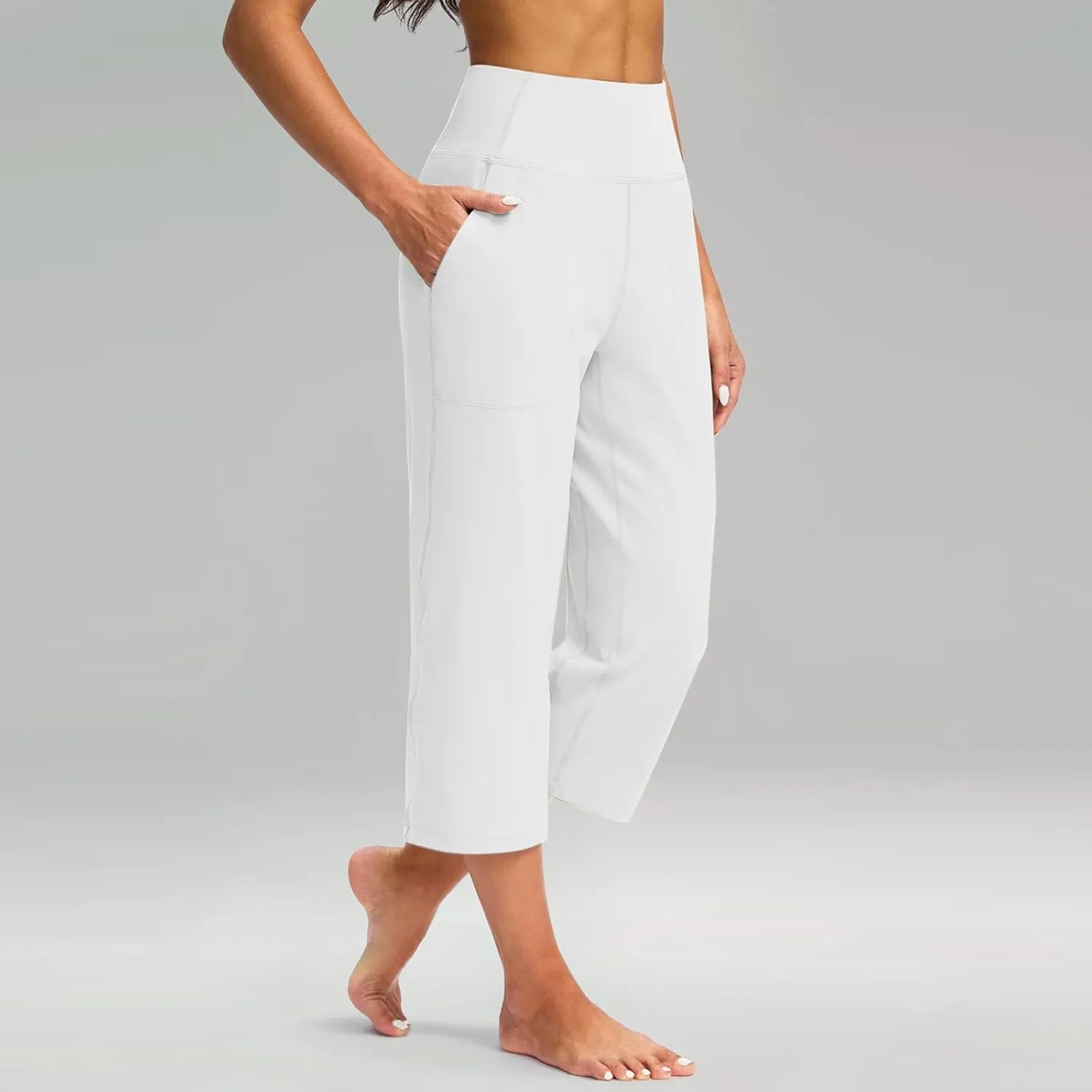 Capri Yoga Pants for Women Stretch High Waisted Wide Leg Pull on Capris Workout Athletic Work Pants with Pockets
