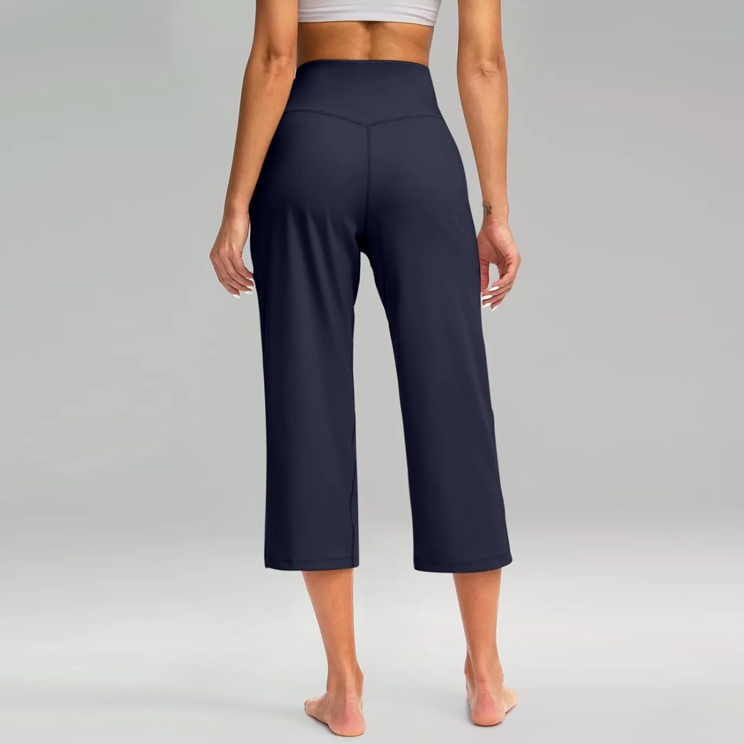 Capri Yoga Pants for Women Stretch High Waisted Wide Leg Pull on Capris Workout Athletic Work Pants with Pockets