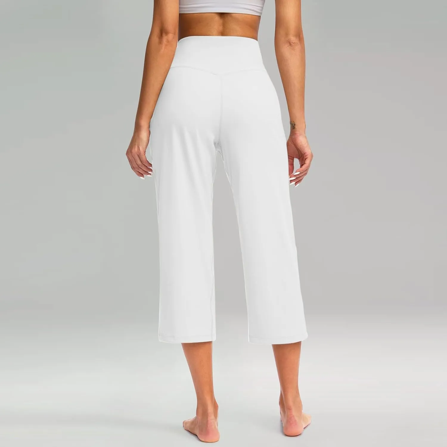 Capri Yoga Pants for Women Stretch High Waisted Wide Leg Pull on Capris Workout Athletic Work Pants with Pockets