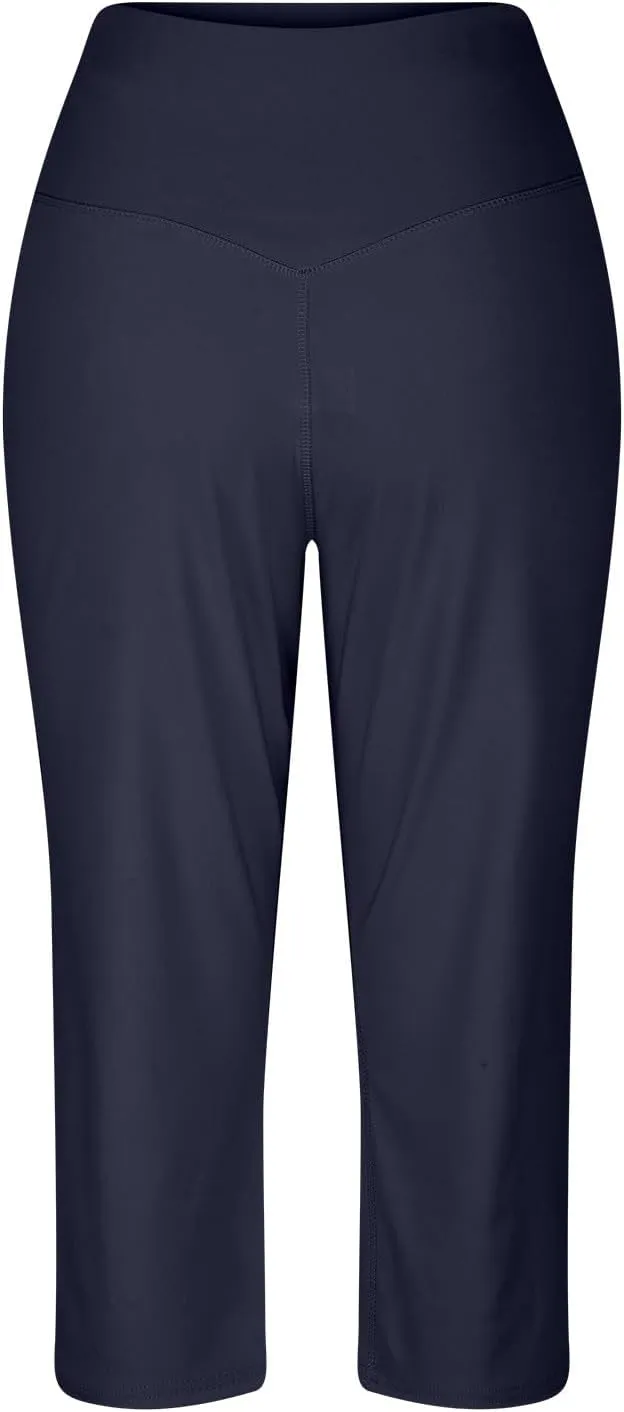 Capri Yoga Pants for Women Stretch High Waisted Wide Leg Pull on Capris Workout Athletic Work Pants with Pockets