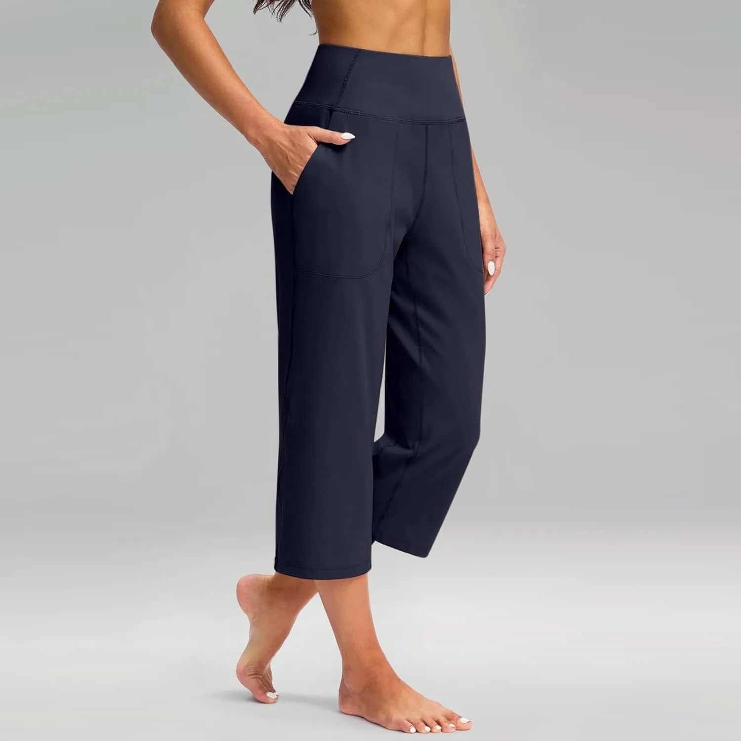 Capri Yoga Pants for Women Stretch High Waisted Wide Leg Pull on Capris Workout Athletic Work Pants with Pockets