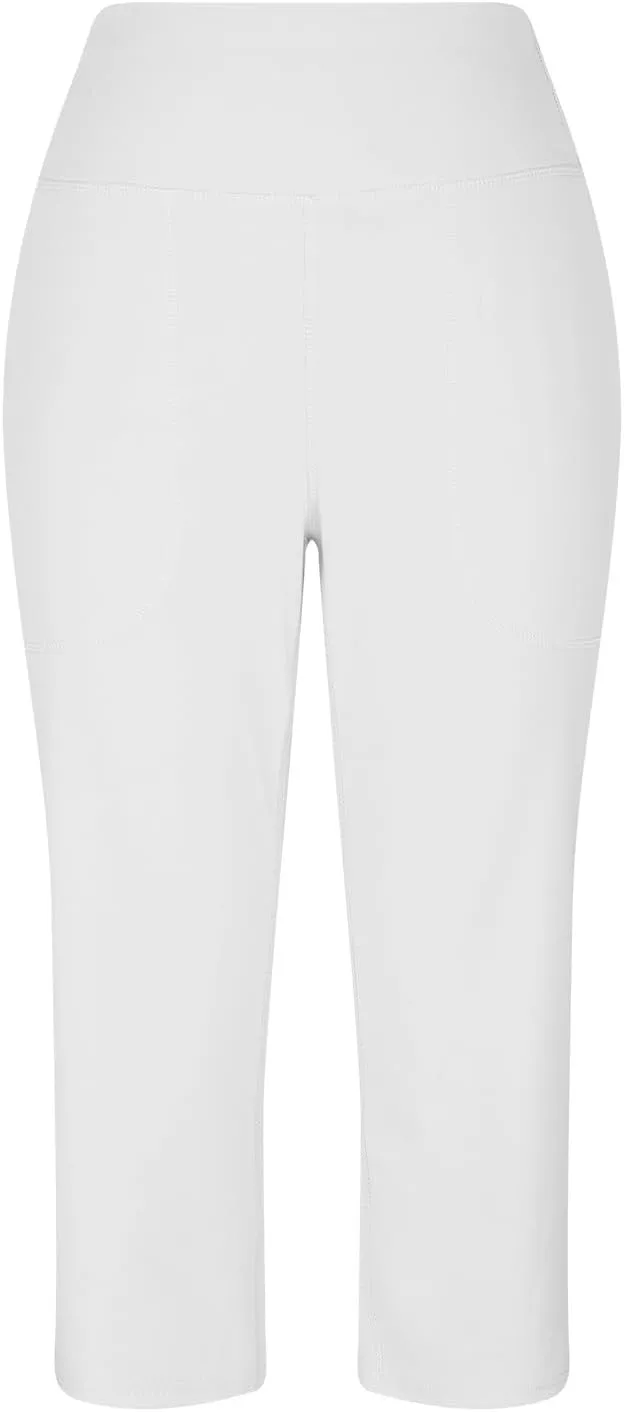 Capri Yoga Pants for Women Stretch High Waisted Wide Leg Pull on Capris Workout Athletic Work Pants with Pockets