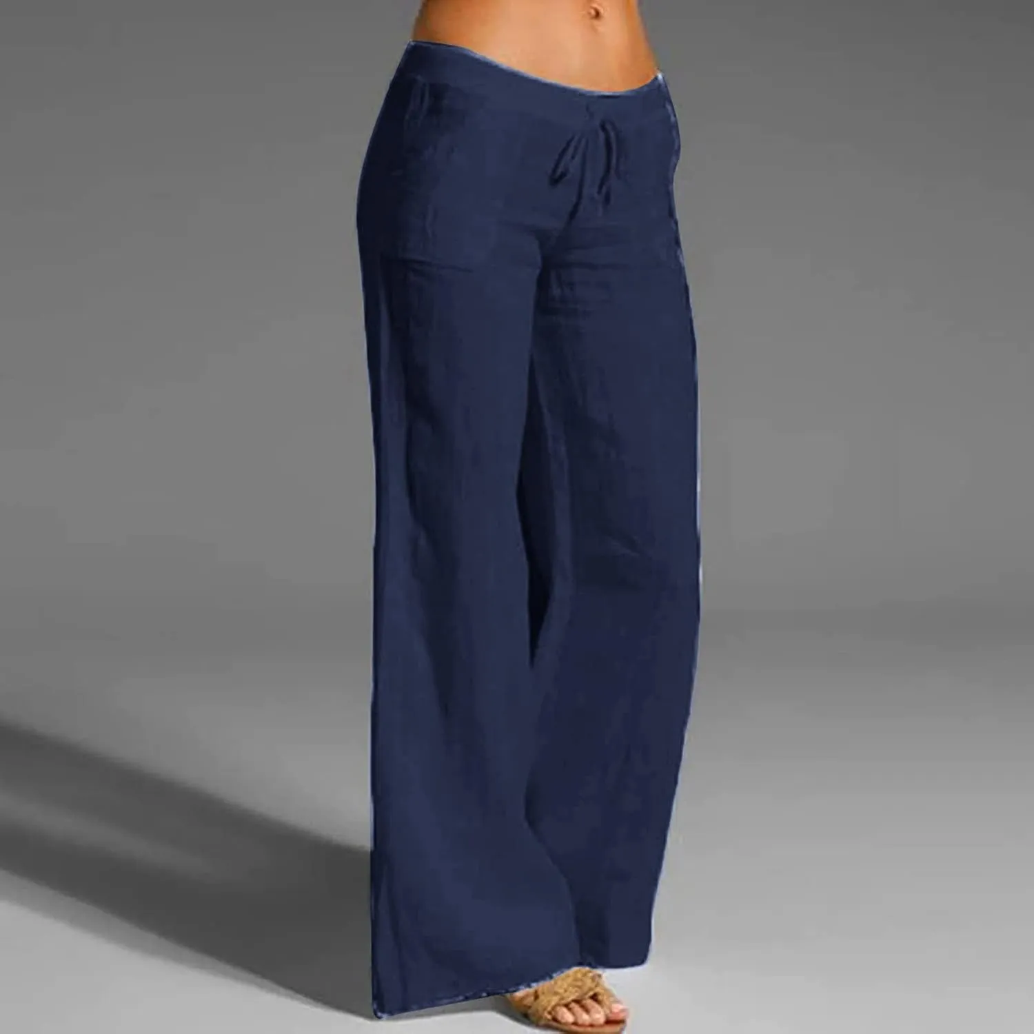 Ceboyel Womens Cotton Linen Casual Pants High Waist Summer Palazzo Pants Wide Leg Trousers Boho Gaucho Culottes 2023