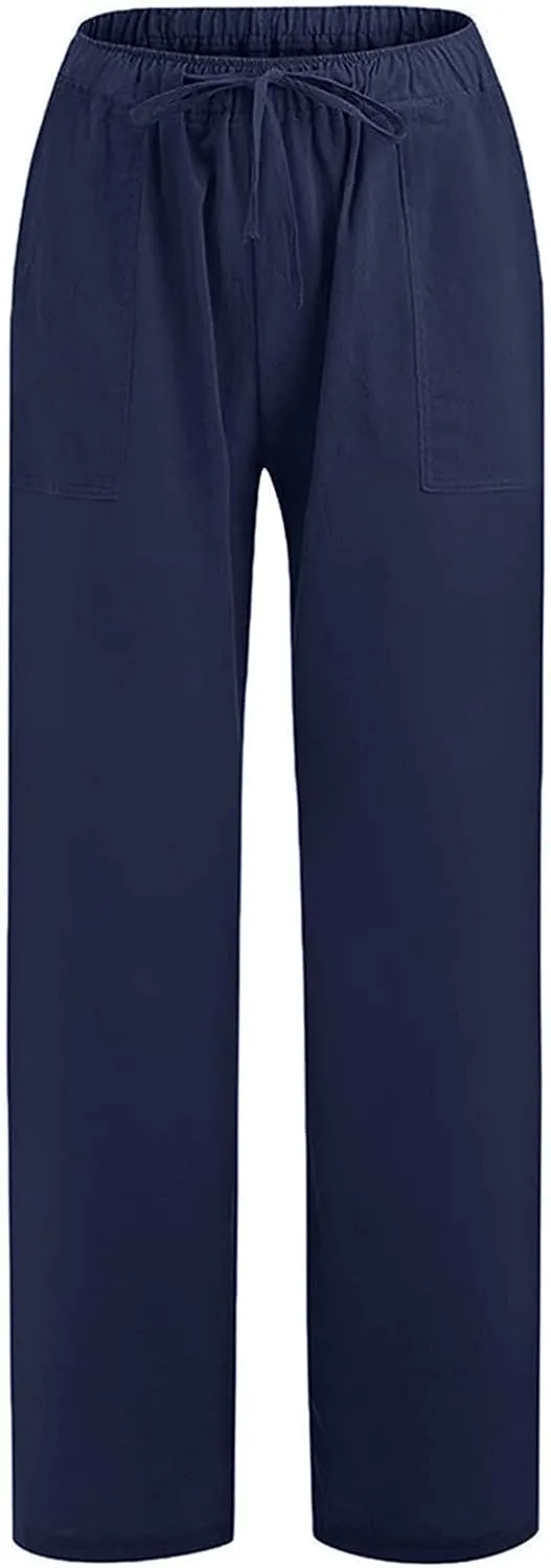 Ceboyel Womens Cotton Linen Casual Pants High Waist Summer Palazzo Pants Wide Leg Trousers Boho Gaucho Culottes 2023